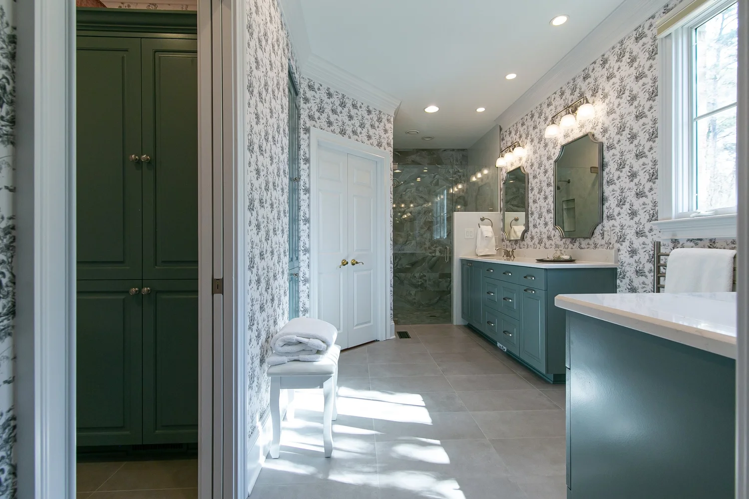 Alternate perspective across the renovated space from Bathroom Remodel — Governor’s Land Williamsburg Virginia by VanFleet Homes