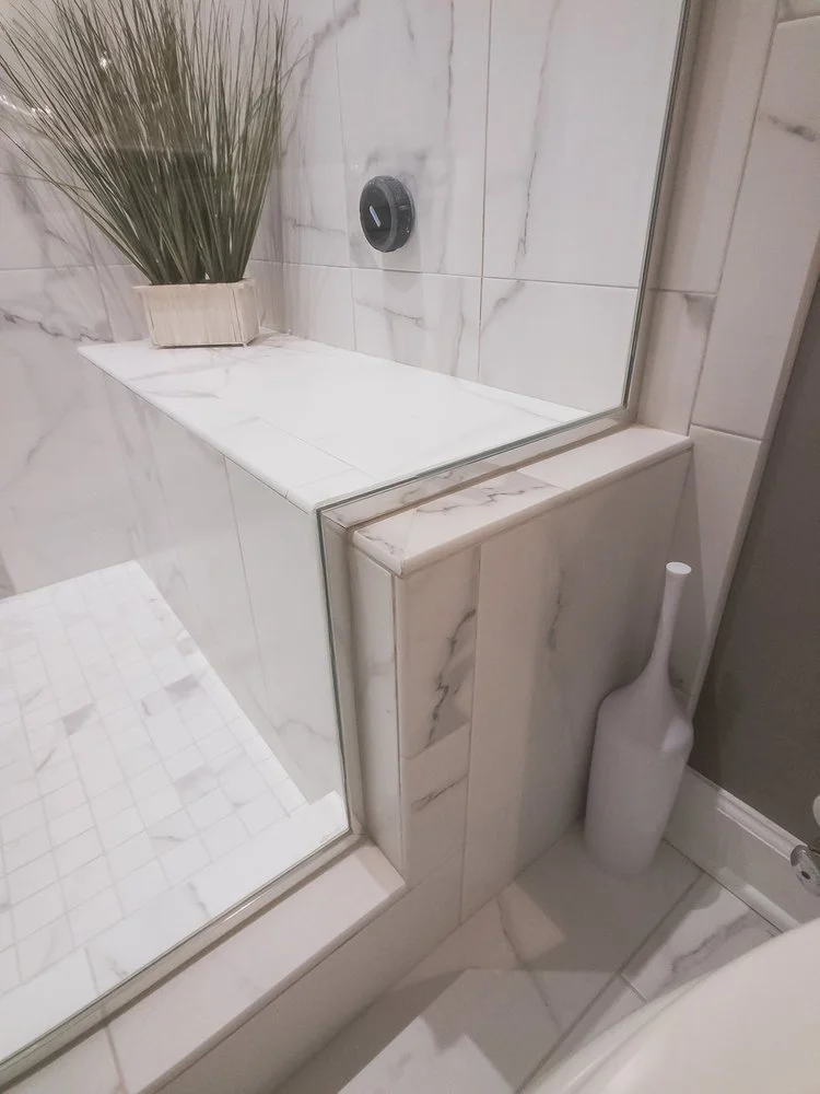 Closer view of the completed surfaces from Bathroom Remodel — Fyfe Court Williamsburg Virginia by VanFleet Homes