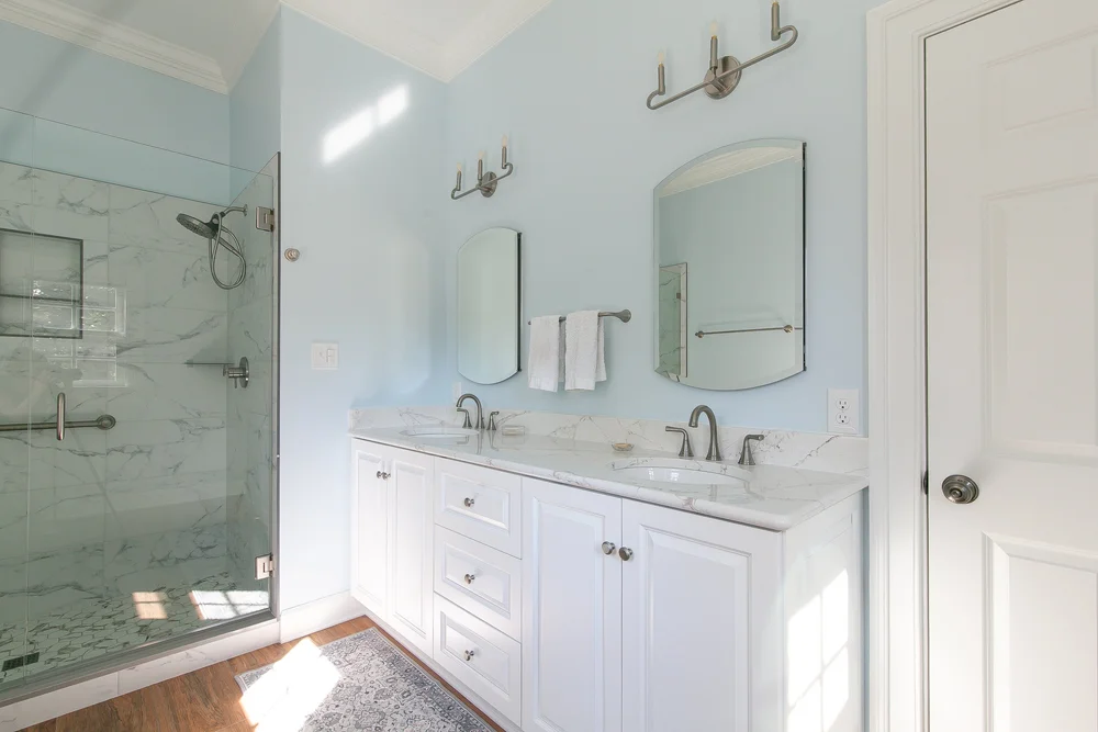 Featured overview of the completed space from Bathroom Remodel — The Cove Williamsburg Virginia by VanFleet Homes