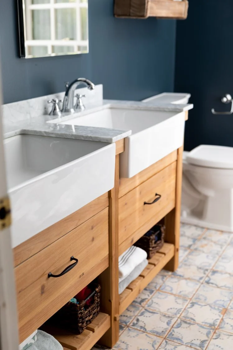 Perspective showing coordinated materials and finishes from Bathroom Remodel — Multi-Bath Remodel Queenslake Williamsburg Virginia by VanFleet Homes
