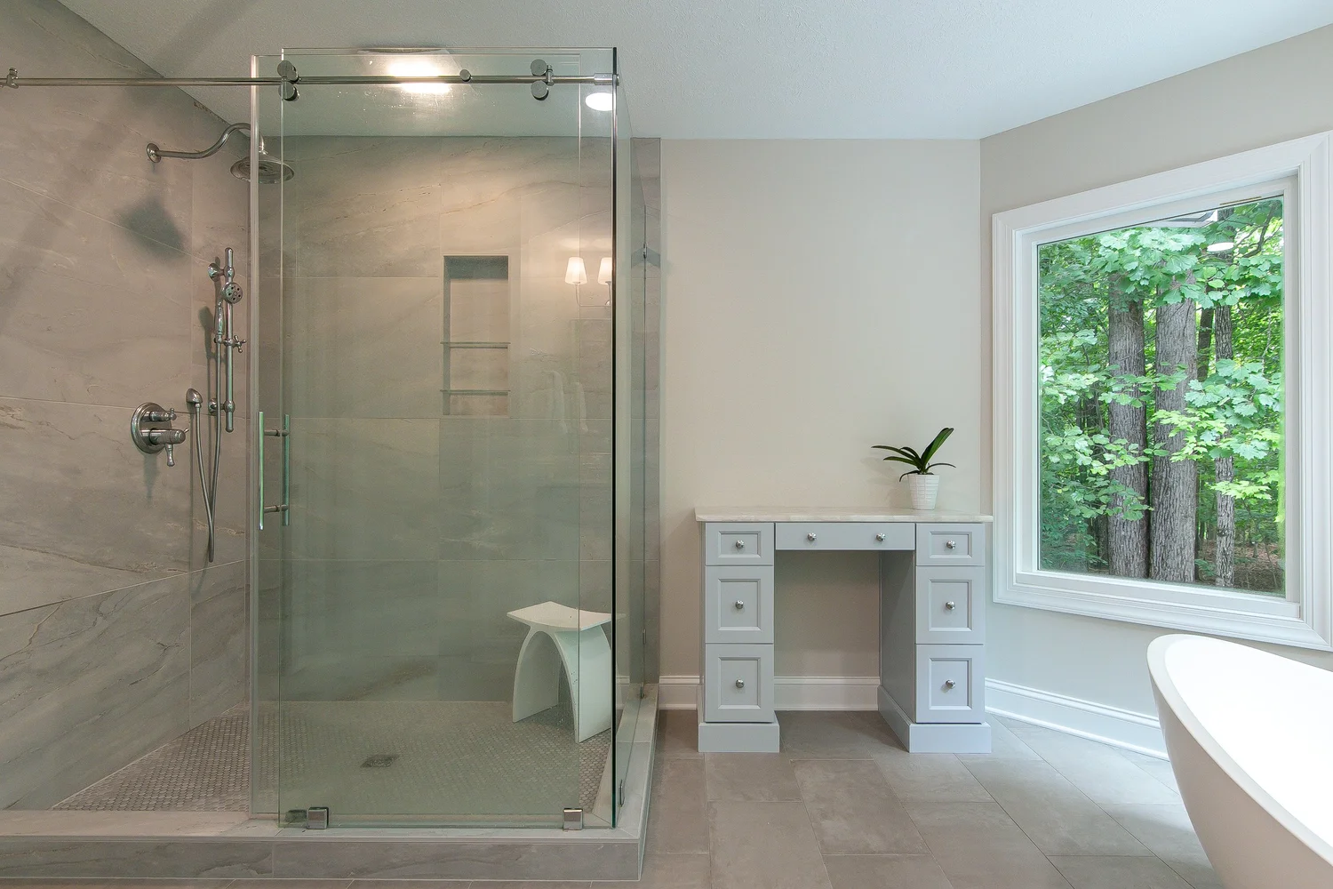 View showing the renovated elements working together from Bathroom Remodel — Toano Virginia by VanFleet Homes