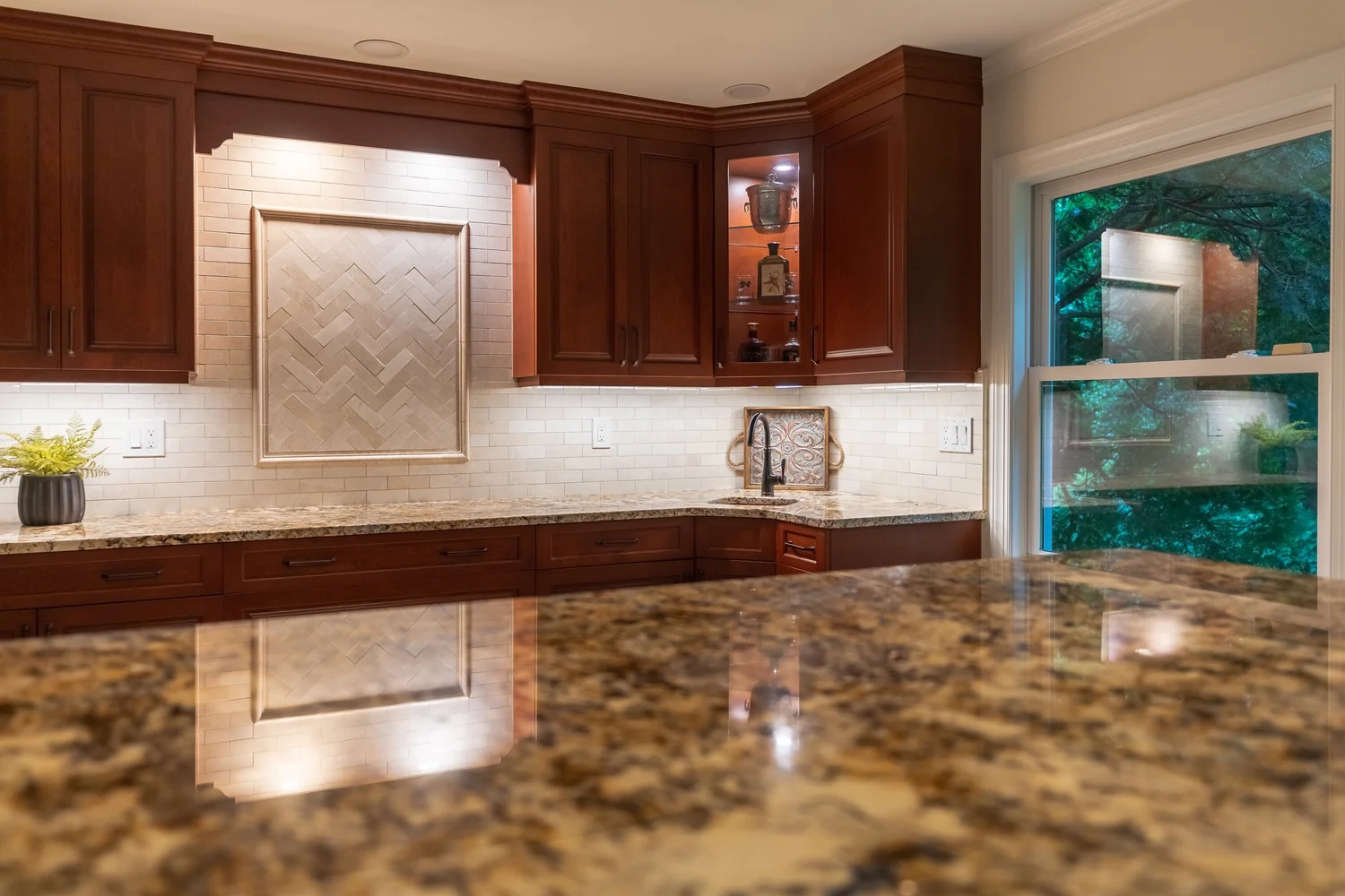 Perspective showing coordinated materials and finishes from Kitchen Remodel — Fenton Mill Williamsburg Virginia by VanFleet Homes